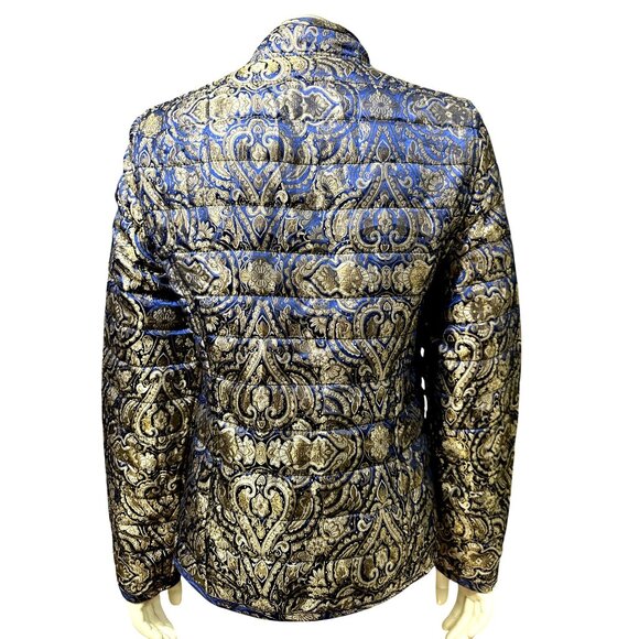 Chicos Reversible Quilted Puffer Jacket Elegant Blue Gold Paisley Lightweight 00 - Picture 3 of 13